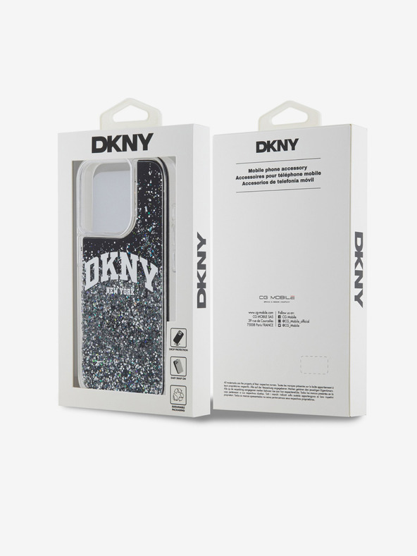 DKNY Liquid Glitter Arch Logo Back Cover für iPhone 15 Pro Schwarz DKNY