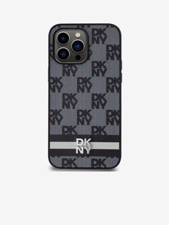DKNY Schutzhülle aus PU-Leder mit Karomuster und Streifen für das iPhone 15 Pro Max Schwarz DKNY