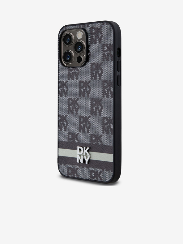 DKNY Schutzhülle aus PU-Leder mit Karomuster und Streifen für das iPhone 15 Pro Max Schwarz DKNY