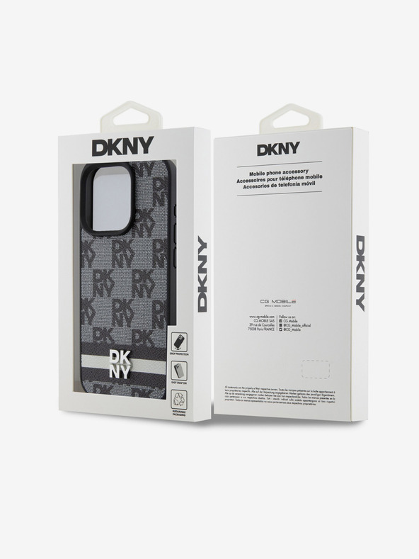 DKNY Schutzhülle aus PU-Leder mit Karomuster und Streifen für das iPhone 15 Pro Max Schwarz DKNY