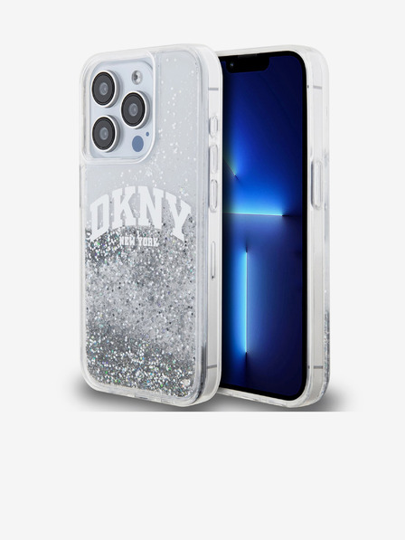 DKNY Liquid Glitter Arch Logo Back Cover für iPhone 15 Pro Transparent DKNY