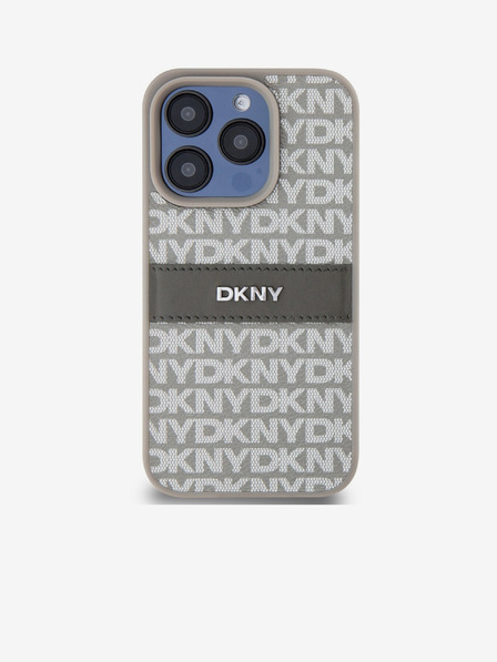 DKNY Rückseite für iPhone 15 Pro Beige DKNY PU-Leder mit tonalem Streifenmuster (Rapport)