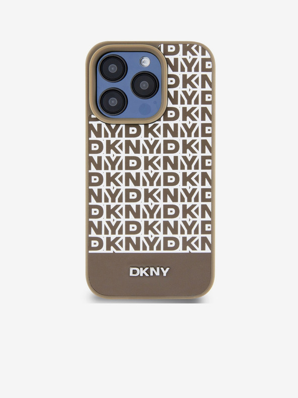 DKNY PU Leather Repeat Pattern Bottom Stripe MagSafe Back Cover for iPhone 14 Pro Brown DKNY