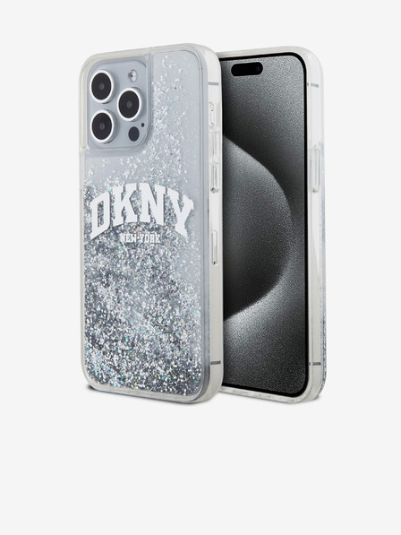 DKNY Liquid Glitter Arch Logo Back Cover für iPhone 15 Pro Max Transparent DKNY