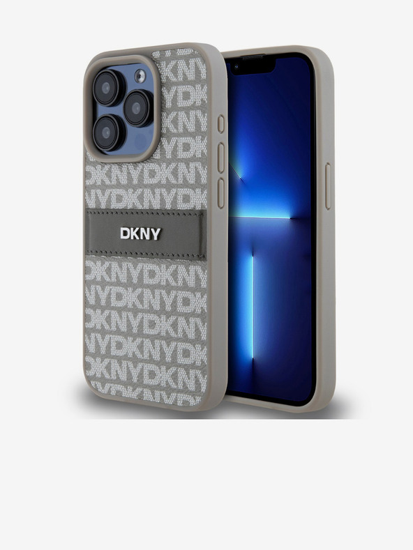 DKNY Rückseite für iPhone 15 Pro Max aus PU-Leder mit tonalem Streifenmuster Beige DKNY