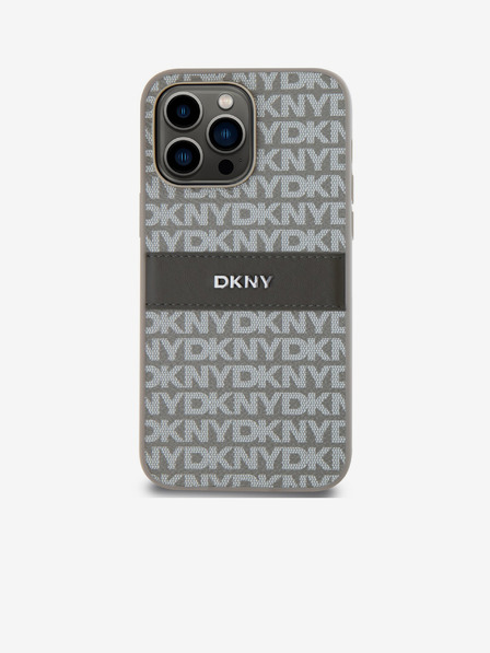 DKNY Rückseite für iPhone 15 Pro Max aus PU-Leder mit tonalem Streifenmuster Beige DKNY