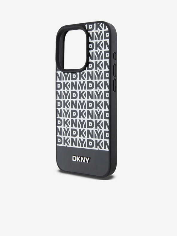 DKNY PU Leather Repeat Pattern Bottom Stripe MagSafe Back Cover for iPhone 14 Pro Black DKNY