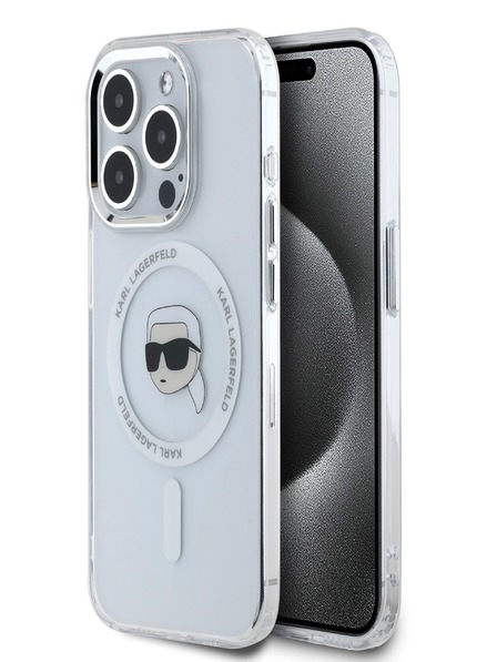 Karl Lagerfeld Karl Lagerfeld IML Karl Head Metallrahmen MagSafe Back Cover für iPhone 15 Pro Transparent