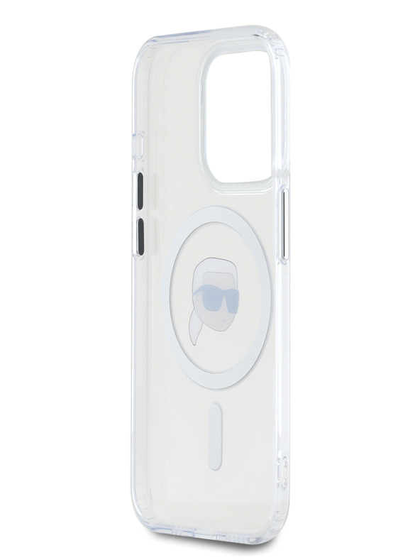 Karl Lagerfeld Karl Lagerfeld IML Karl Head Metallrahmen MagSafe Back Cover für iPhone 15 Pro Transparent