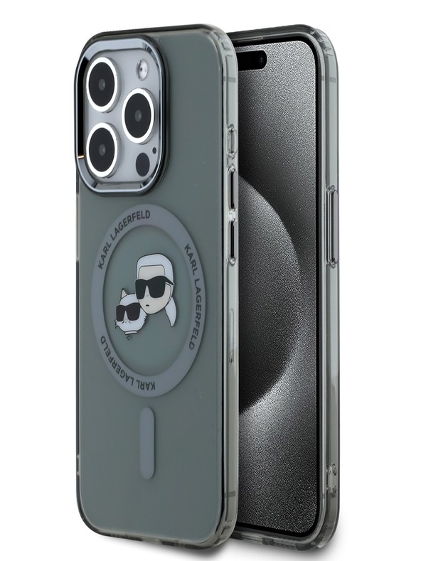 Karl Lagerfeld Karl Lagerfeld IML K&CH Köpfe Metallrahmen MagSafe Back Cover für iPhone 15 Pro Max Schwarz