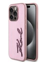 Karl Lagerfeld Faltenreiche PU Signature Logo Rückseite für iPhone 15 Pro Rosa Karl Lagerfeld