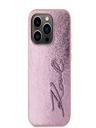 Karl Lagerfeld Faltenreiche PU Signature Logo Rückseite für iPhone 15 Pro Rosa Karl Lagerfeld