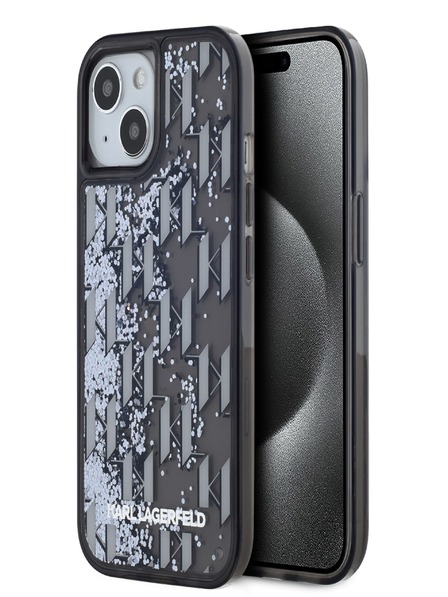 Karl Lagerfeld Liquid Glitter Monogram Gradient Back Cover für iPhone 15 Schwarz Karl Lagerfeld