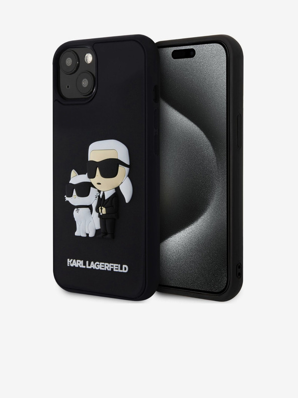 Karl Lagerfeld 3D Rubber Karl und Choupette Back Cover für iPhone 14 Schwarz Karl Lagerfeld