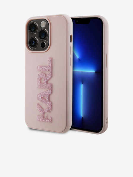 Karl Lagerfeld 3D-Gummi-Glitzer-Logo Karl Back Cover für iPhone 15 Pro Max Rosa Karl Lagerfeld