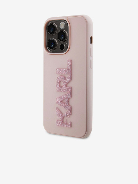 Karl Lagerfeld 3D-Gummi-Glitzer-Logo Karl Back Cover für iPhone 15 Pro Max Rosa Karl Lagerfeld