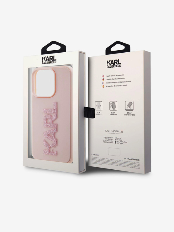 Karl Lagerfeld 3D-Gummi-Glitzer-Logo Karl Back Cover für iPhone 15 Pro Max Rosa Karl Lagerfeld
