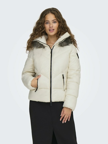 ONLY Cremefarbener Damen-Winter-Steppmantel ONLY Fever