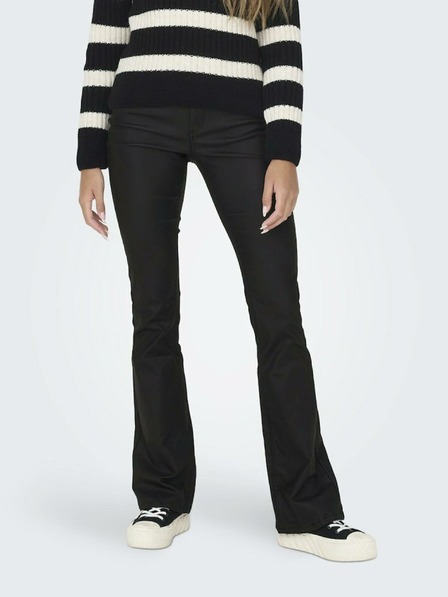 ONLY Schwarze Damen Leder Skinny Schlaghosen ONLY Blush
