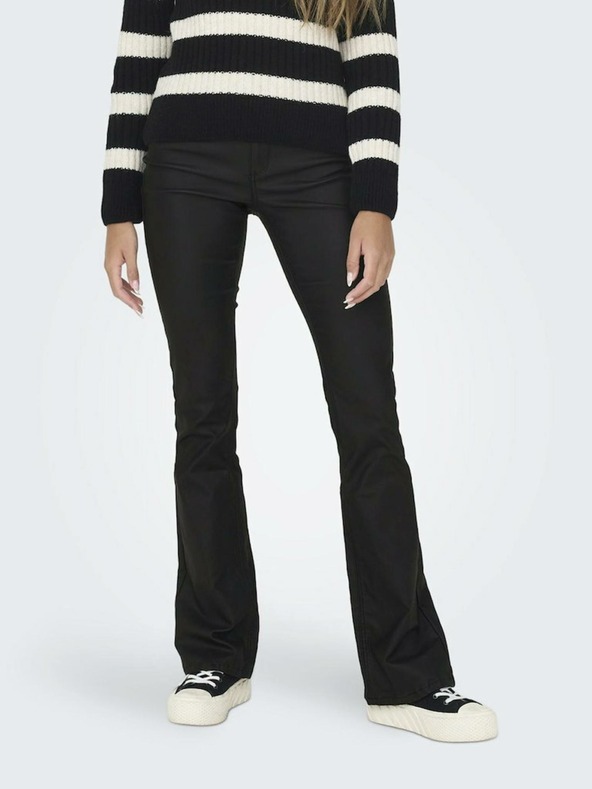 ONLY Schwarze Damen Leder Skinny Schlaghosen ONLY Blush