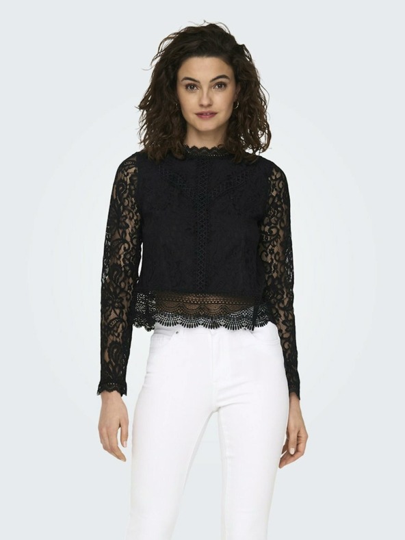 ONLY Schwarze Damen-Spitzenbluse ONLY New Karo