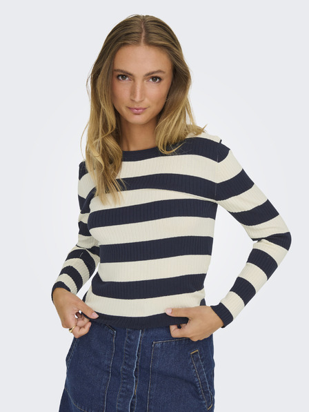 Jacqueline de Yong JDY Plum Beige und Blau Gestreifter Pullover für Damen