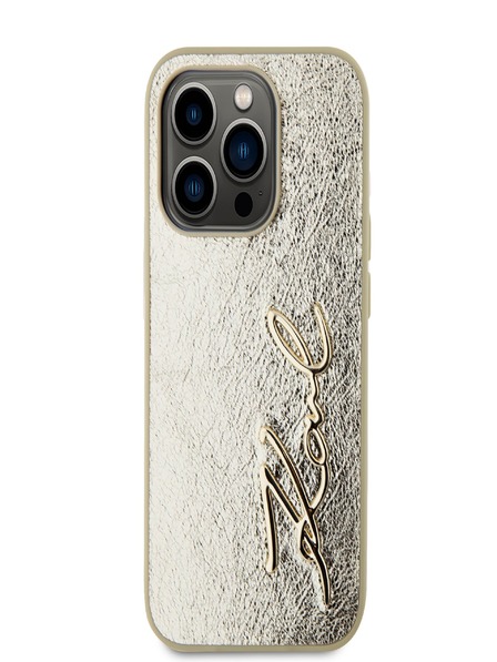 Karl Lagerfeld Runzelige PU Signature Logo Rückseite für iPhone 15 Pro Max Gold Karl Lagerfeld