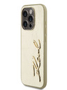 Karl Lagerfeld Runzelige PU Signature Logo Rückseite für iPhone 15 Pro Max Gold Karl Lagerfeld