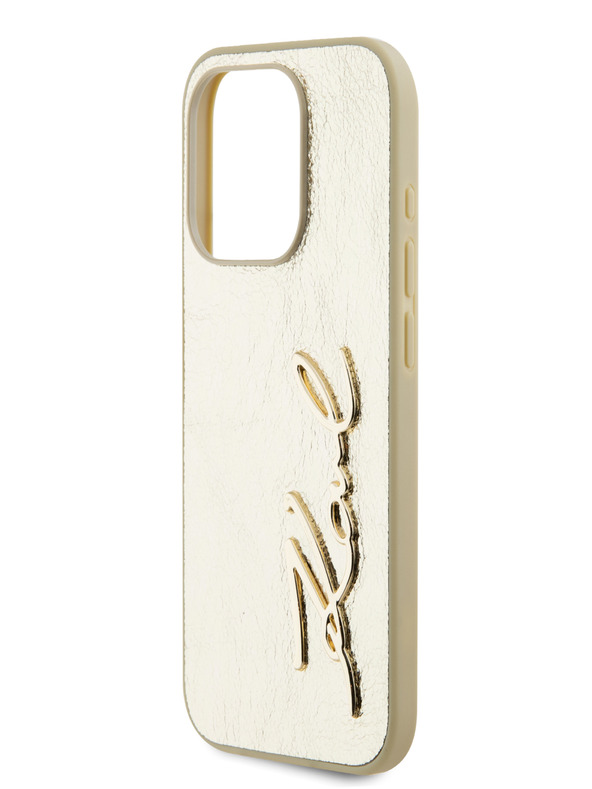 Karl Lagerfeld Runzelige PU Signature Logo Rückseite für iPhone 15 Pro Max Gold Karl Lagerfeld
