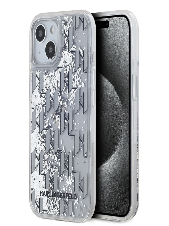 Karl Lagerfeld Liquid Glitter Monogram Gradient Back Cover für iPhone 15 Weiß Karl Lagerfeld