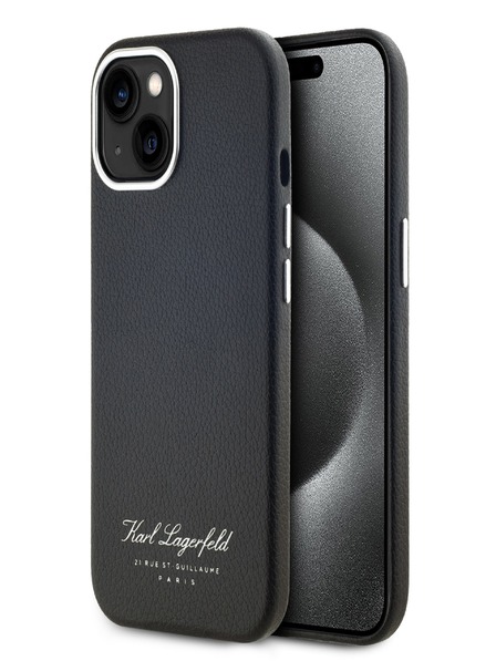 Karl Lagerfeld Genarbtes PU Hotel RSG Back Cover für iPhone 15 Schwarz Karl Lagerfeld