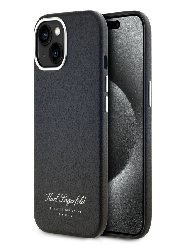 Karl Lagerfeld Genarbtes PU Hotel RSG Back Cover für iPhone 15 Schwarz Karl Lagerfeld