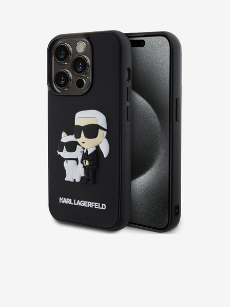 Karl Lagerfeld 3D Gummi Karl und Choupette Back Cover für iPhone 14 Pro Schwarz Karl Lagerfeld