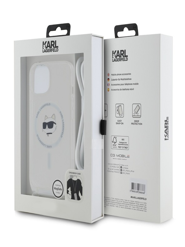 Karl Lagerfeld Karl Lagerfeld IML Crossbody Choupette Head Magsafe Back Cover für iPhone 15 Transparent