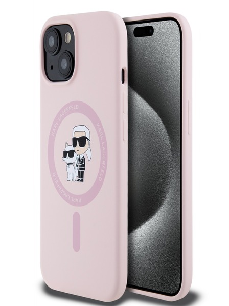 Karl Lagerfeld Liquid Silicone Karl und Choupette Magsafe Back Cover für iPhone 15 Pink Karl Lagerfeld
