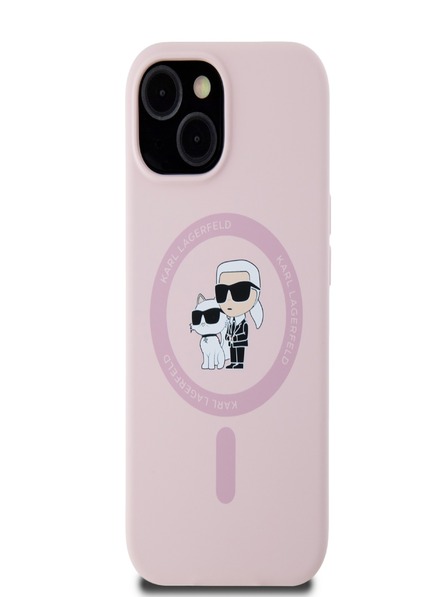 Karl Lagerfeld Liquid Silicone Karl und Choupette Magsafe Back Cover für iPhone 15 Pink Karl Lagerfeld