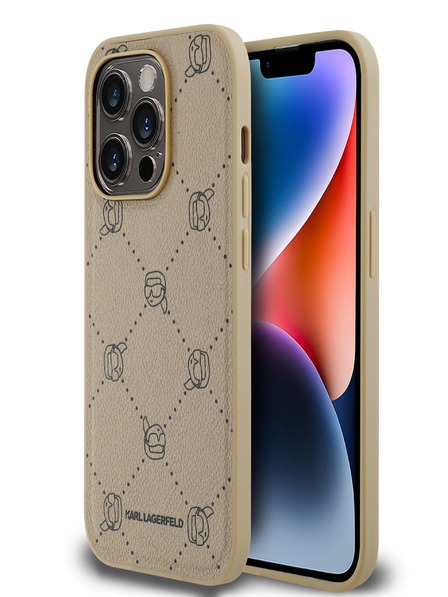 Karl Lagerfeld PU Karl Heads Pattern Magsafe Back Cover für iPhone 14 Pro Max Beige Karl Lagerfeld