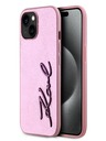 Karl Lagerfeld Wrinkled PU Signature Logo Back Cover für iPhone 15 Pink Karl Lagerfeld