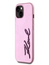 Karl Lagerfeld Wrinkled PU Signature Logo Back Cover für iPhone 15 Pink Karl Lagerfeld