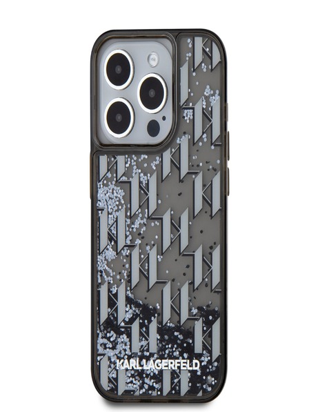 Karl Lagerfeld Liquid Glitter Monogram Gradient Back Cover für iPhone 15 Pro Schwarz Karl Lagerfeld