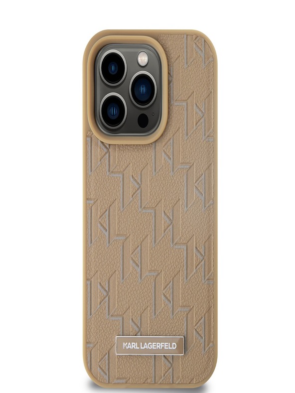 Karl Lagerfeld PU Leder Monogramm Metall Logo MagSafe Back Cover für iPhone 14 Pro Max Beige Karl Lagerfeld