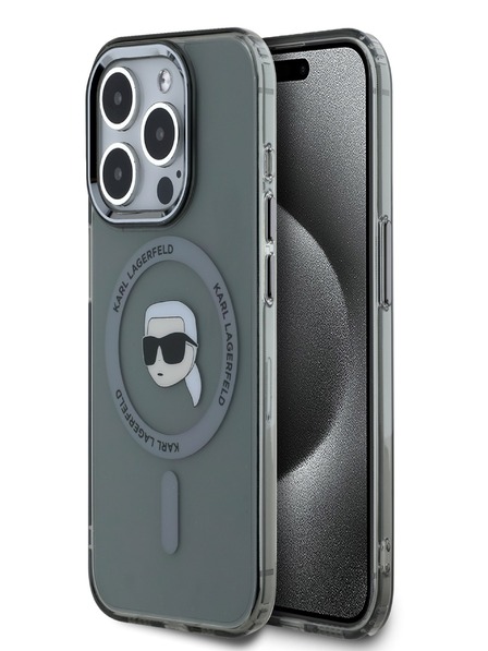 Karl Lagerfeld Karl Lagerfeld IML Karl Head Metallrahmen MagSafe Back Cover für iPhone 15 Pro Max Schwarz