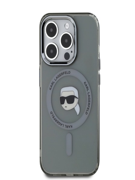 Karl Lagerfeld Karl Lagerfeld IML Karl Head Metallrahmen MagSafe Back Cover für iPhone 15 Pro Max Schwarz