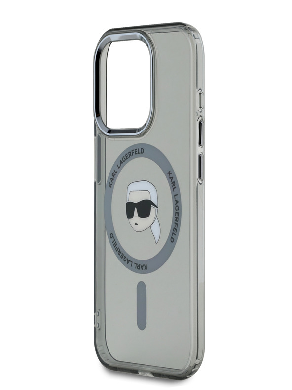 Karl Lagerfeld Karl Lagerfeld IML Karl Head Metallrahmen MagSafe Back Cover für iPhone 15 Pro Max Schwarz