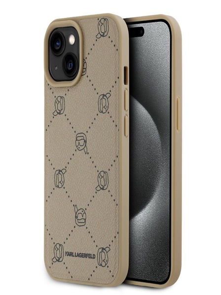 Karl Lagerfeld PU Karl Heads Pattern Magsafe Back Cover für iPhone 15 Beige Karl Lagerfeld
