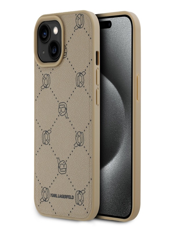 Karl Lagerfeld PU Karl Heads Pattern Magsafe Back Cover für iPhone 15 Beige Karl Lagerfeld