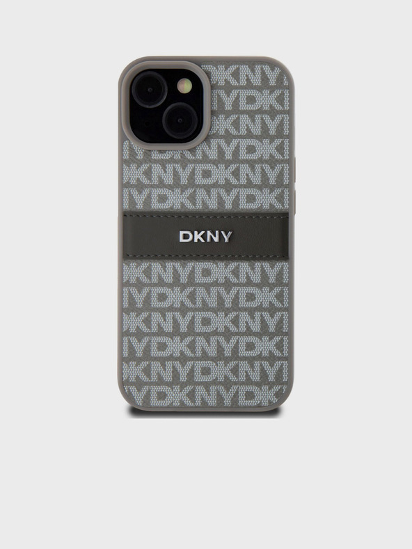 DKNY Rückseite für iPhone 15 aus PU-Leder mit tonalem Streifenmuster Beige DKNY