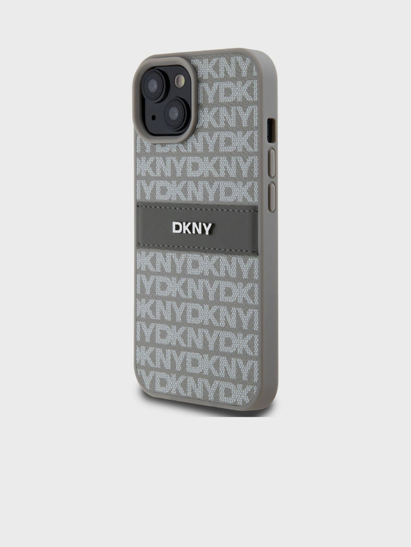 DKNY Rückseite für iPhone 15 aus PU-Leder mit tonalem Streifenmuster Beige DKNY