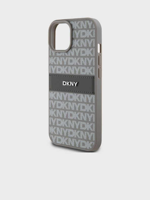 DKNY Rückseite für iPhone 15 aus PU-Leder mit tonalem Streifenmuster Beige DKNY
