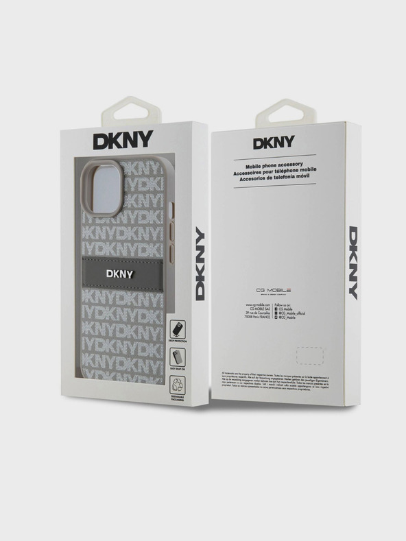 DKNY Rückseite für iPhone 15 aus PU-Leder mit tonalem Streifenmuster Beige DKNY